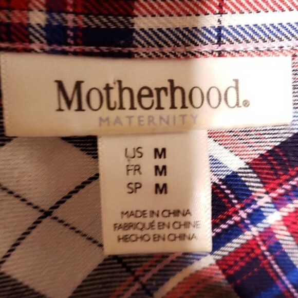 Motherhood Maternity Blue Plaid Silky Button Down Blouse Lace Detail Med… - Picture 5 of 5